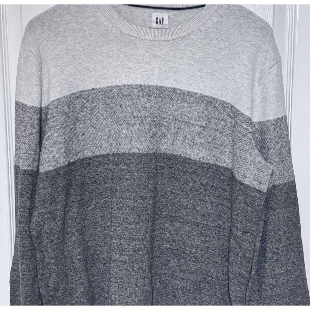 Gap Mainstay Knit‎ Sweater Mens Large pullover Long-Sleeve Crew Two Tone Gray - Picture 2 of 10